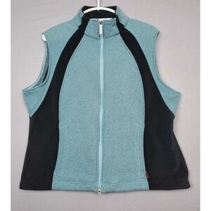 Woolrich Fleece Full Zip Sweater Vest Womens XL Teal Black Zip Pockets Winter